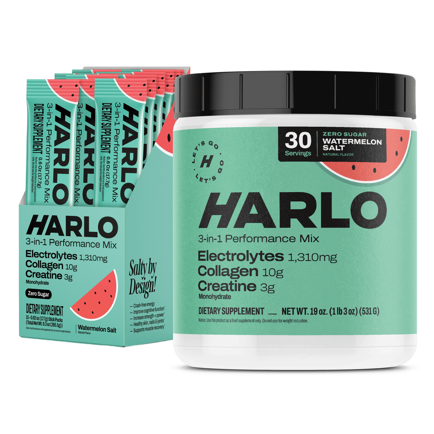 Harlo 3-in-1 Performance Hydration Drink Mix – Electrolytes, Creatine & Collagen