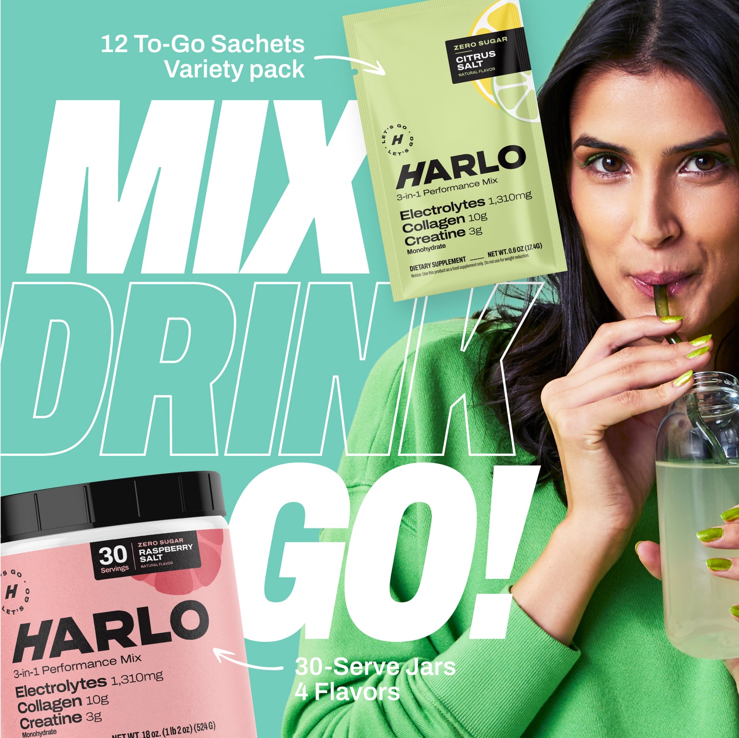 Free Trial of Harlo 3-in-1 Performance Hydration Drink Mix – Electrolytes, Creatine & Collagen