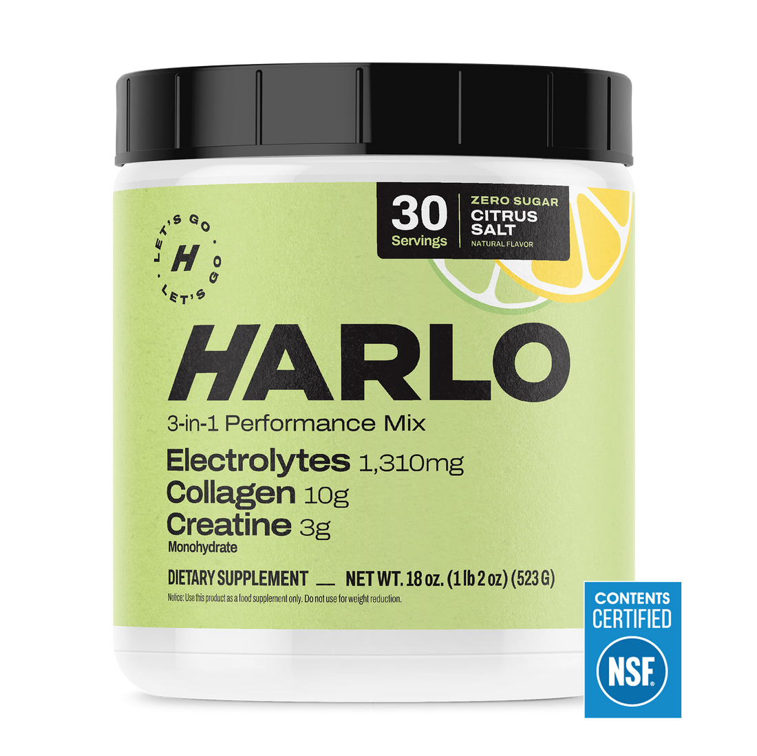 Harlo lime flavored collagen drink mix tub with NSF certified content, a clean collagen supplement for joint and muscle recovery.