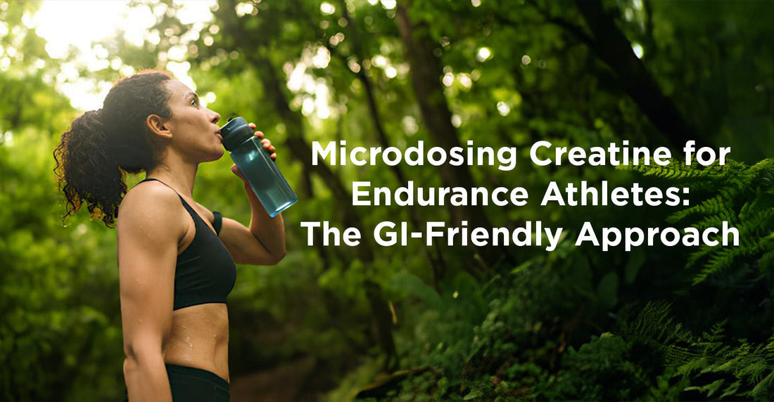 Athletic woman in workout clothes drinking GI-friendly creatine in a park, showing micro-dosing creatine benefits for endurance athletes.