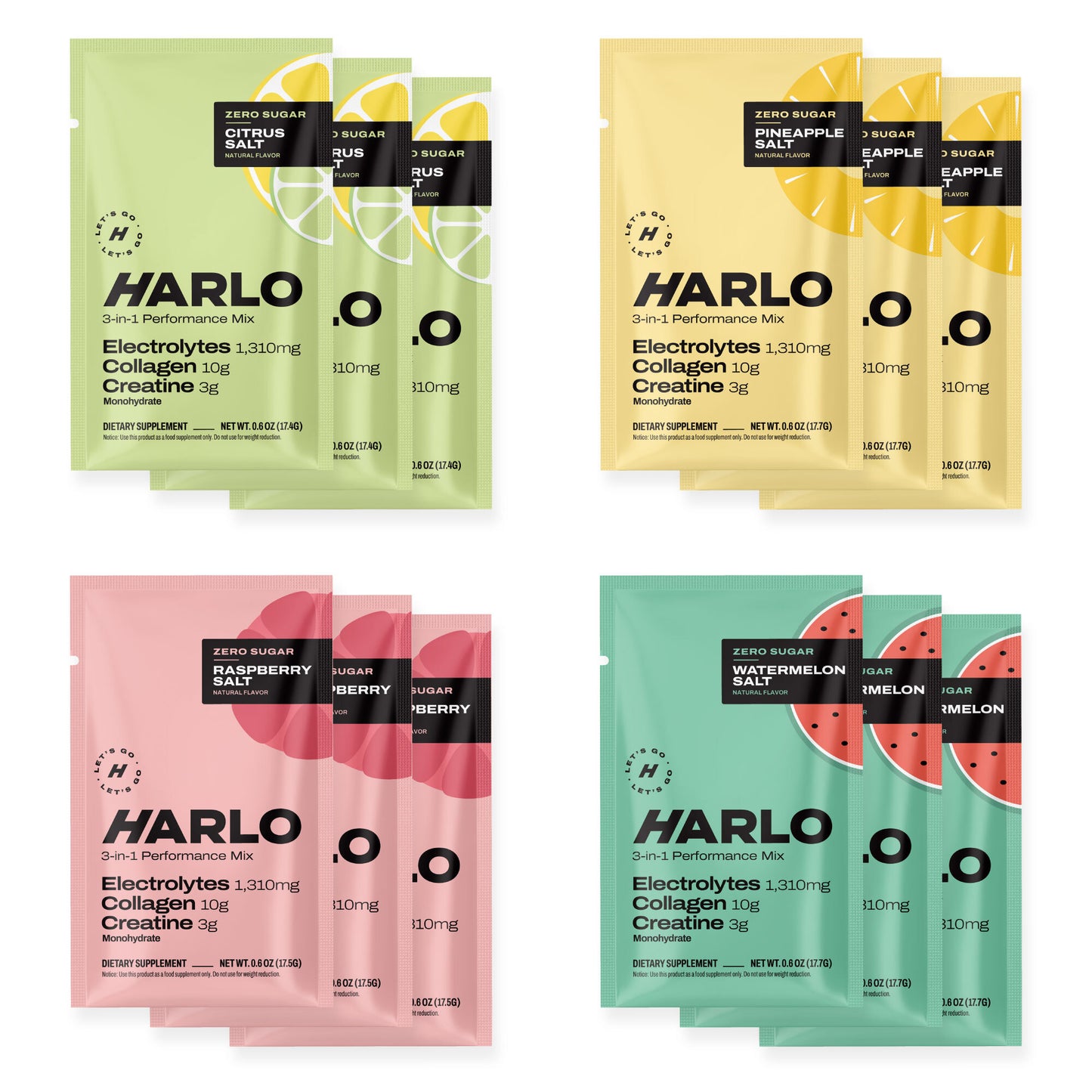 Harlo 3-in-1 Performance Drink Mix - Variety 12 Pack