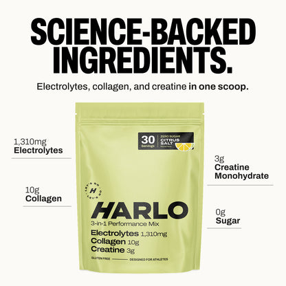 Harlo 3-in-1 Performance Hydration Drink Mix – Electrolytes, Creatine & Collagen