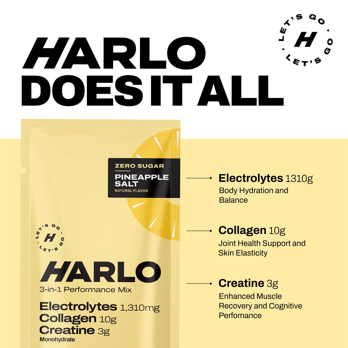 Harlo 3-in-1 Variety Box – Electrolytes, Collagen & Creatine | Single-Serve Sachets for Hydration & Recovery