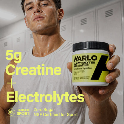 Harlo Daily Creatine + Electrolytes Powder | 5g Creatine Monohydrate | NSF Certified for Sport | Zero Sugar | Lemon | 30 Servings