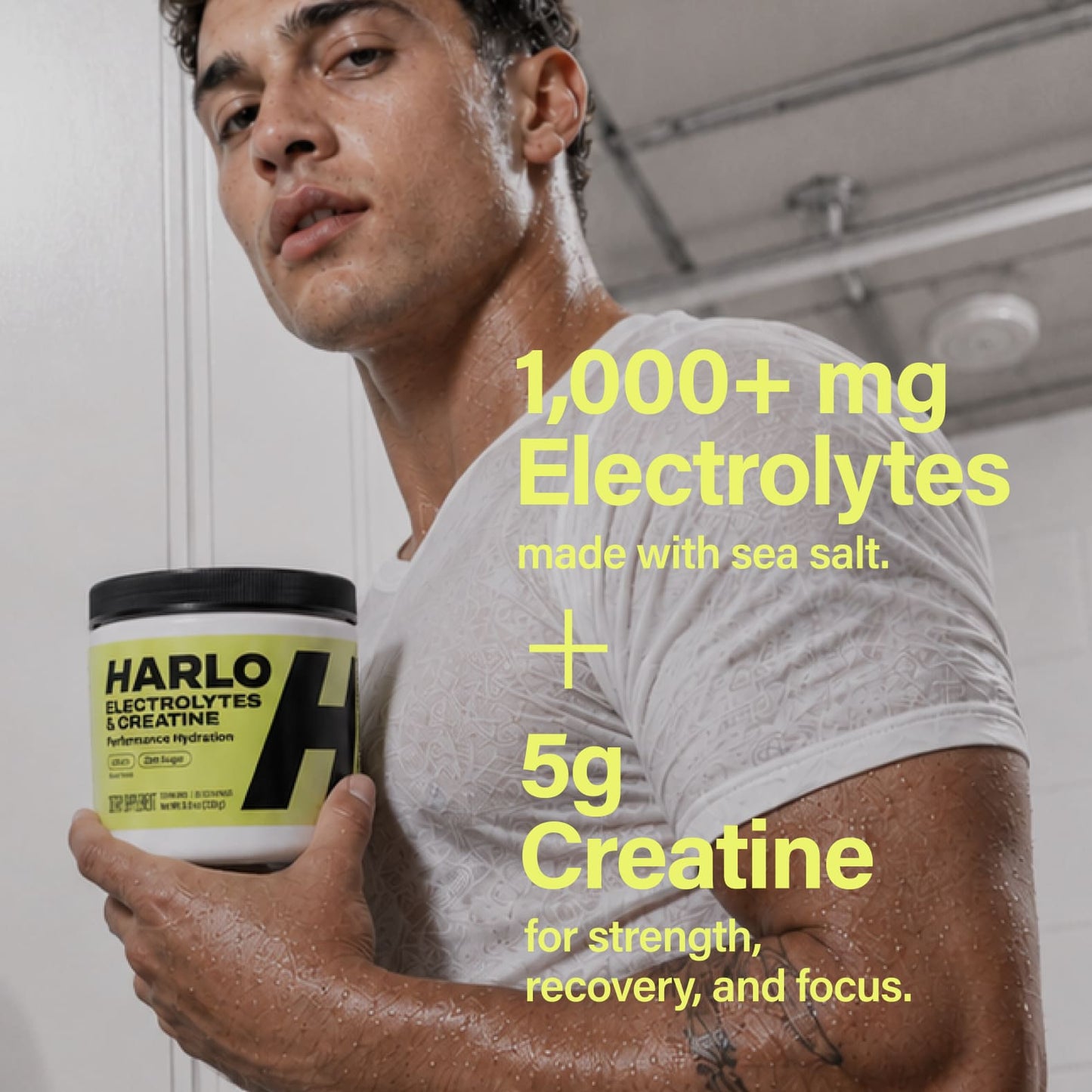 Harlo Daily Creatine + Electrolytes Powder | 5g Creatine Monohydrate | NSF Certified for Sport | Zero Sugar | Lemon | 30 Servings