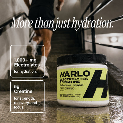 Harlo Daily Creatine + Electrolytes Powder | 5g Creatine Monohydrate | NSF Certified for Sport | Zero Sugar | Lemon | 30 Servings