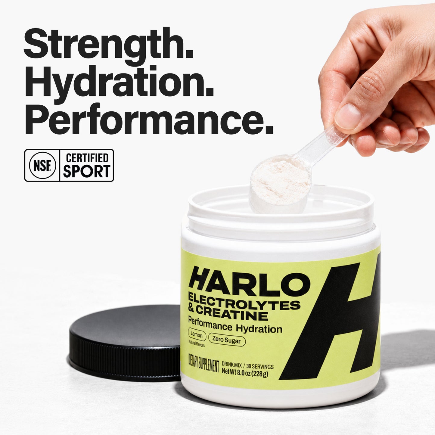 Harlo Daily Creatine + Electrolytes Powder | 5g Creatine Monohydrate | NSF Certified for Sport | Zero Sugar | Lemon | 30 Servings