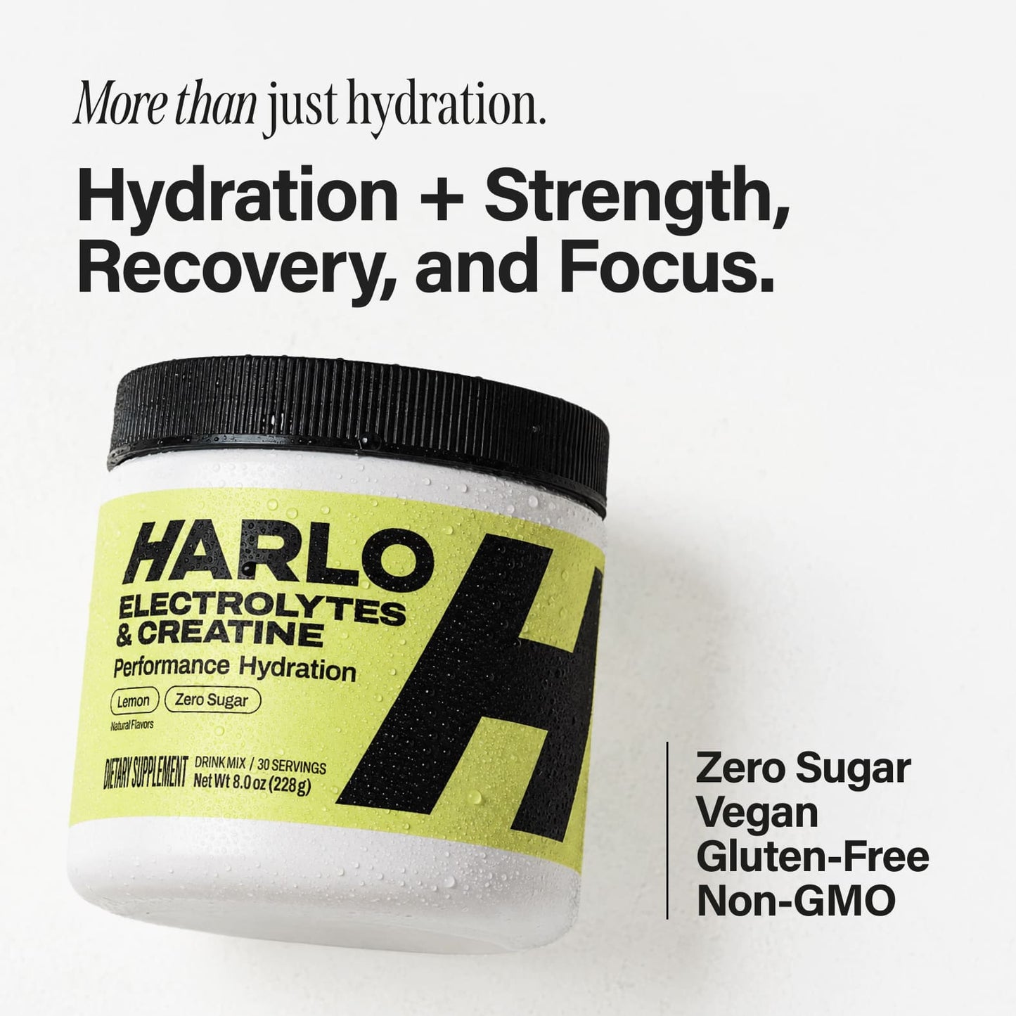 Harlo Daily Creatine + Electrolytes Powder | 5g Creatine Monohydrate | NSF Certified for Sport | Zero Sugar | Lemon | 30 Servings