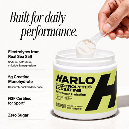 Harlo Daily Creatine + Electrolytes Powder | 5g Creatine Monohydrate | NSF Certified for Sport | Zero Sugar | Lemon | 30 Servings
