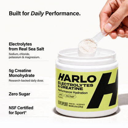 Harlo Daily Creatine + Electrolytes Powder | 5g Creatine Monohydrate | NSF Certified for Sport | Zero Sugar | Lemon | 30 Servings