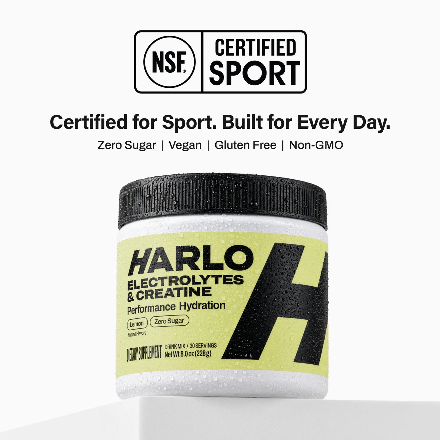 Harlo Daily Creatine + Electrolytes Powder | 5g Creatine Monohydrate | NSF Certified for Sport | Zero Sugar | Lemon | 30 Servings