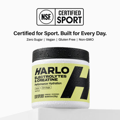 Harlo Daily Creatine + Electrolytes Powder | 5g Creatine Monohydrate | NSF Certified for Sport | Zero Sugar | Lemon | 30 Servings