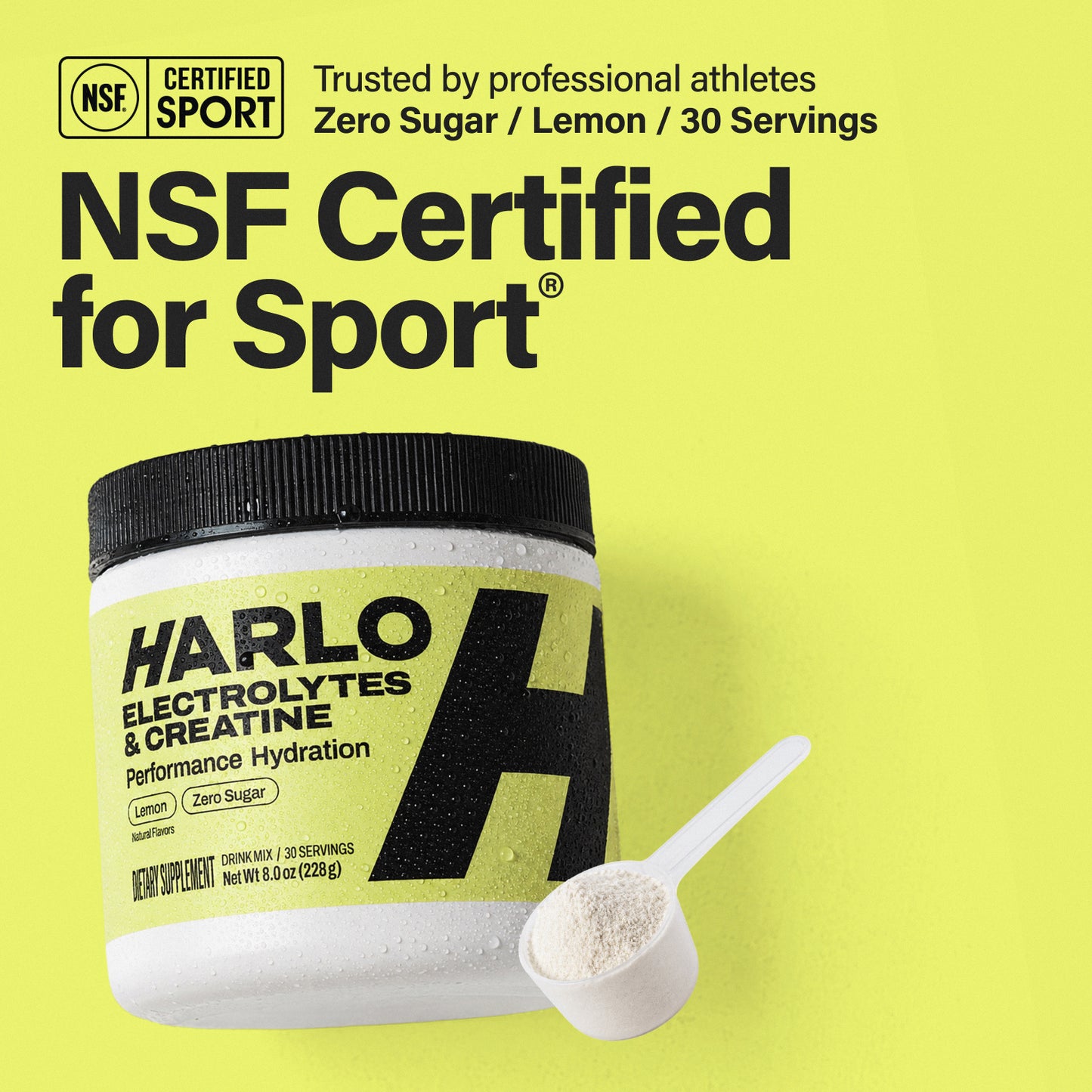 Harlo Daily Creatine + Electrolytes Powder | 5g Creatine Monohydrate | NSF Certified for Sport | Zero Sugar | Lemon | 30 Servings
